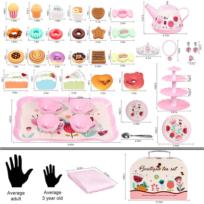 Tea Party Set for Little Girls, 49PCS Princess Tea Time Toys Including Tea Set Dessert Carrying Case, Kids Kitchen Pretend Playset, Tea Set for Girls Birthday Toddler Age 3-8, Pink