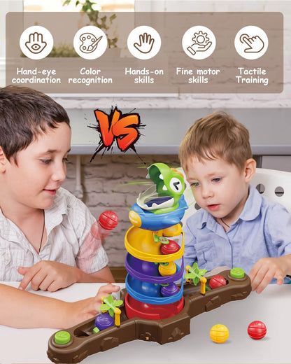 Dinosaur Ball Drop Toys for 3 4 5 6 7 8 9 Years Old Kids, Dino Spin Twister Toddlers Toy, Shoot Balls Toddler Montessori Toys Gifts for 3-6 Year Old Boys Girls, 2 Players PK Mode