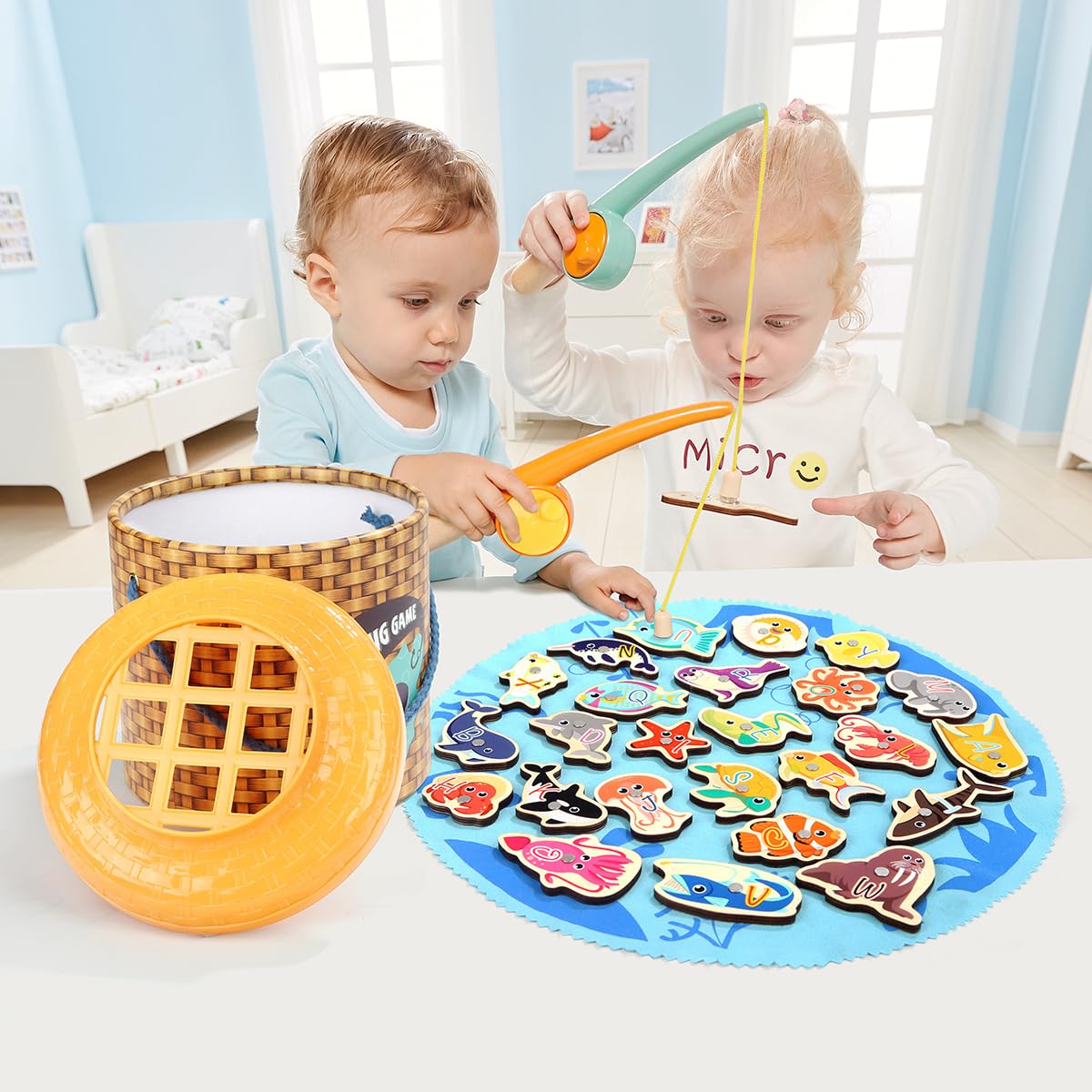 TOP BRIGHT Montessori Toddler Fishing Game - Kids Wooden Magnetic Fishing Toys Gifts for 3 Years Old Girls Boys, Fine Motor Skills for Toddler