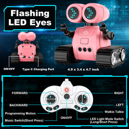 Hamourd Robot Toys for Boys Girls, Emo Robot with Walkie-Talkie Function, Gesture Sensing, Flexible Head & Arms, Programming Motion, Dance Moves, Music, Multi-Mode LED Eye, Toys for Ages
