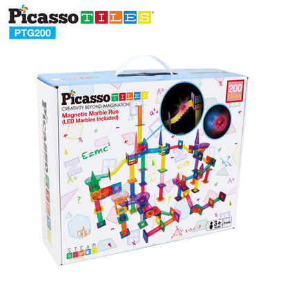 PicassoTiles 108pc 3-in-1 Marble Run Car Race Track Combo Magnetic Tiles PicassoToys Magnet Building Block Educational Construction Toy Playset STEM STEAM Learning Kit Child Brain Development PTG108
