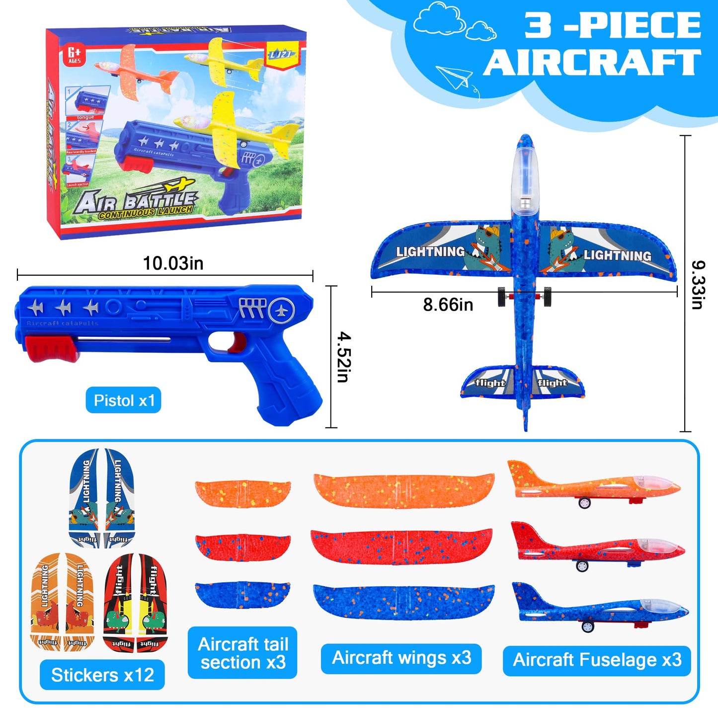 3 Pack Airplane Launcher Toys