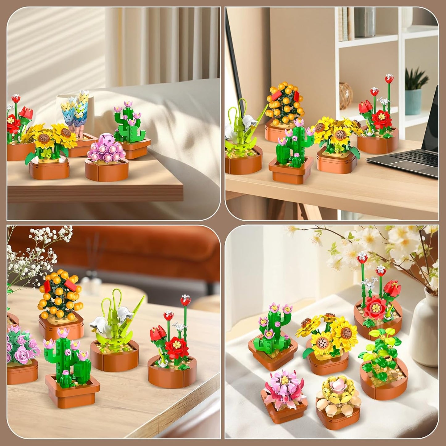 12 Pack Flowers Succulents 3.6MM Mini Building Set