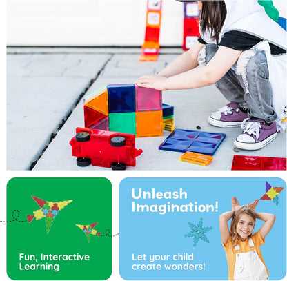 PicassoTiles 60 Piece Set 60pcs Magnet Building Tiles Clear Magnetic 3D Blocks Construction Playboards - Creativity beyond Imagination, Inspirational, Recreational, Educational, Conventional