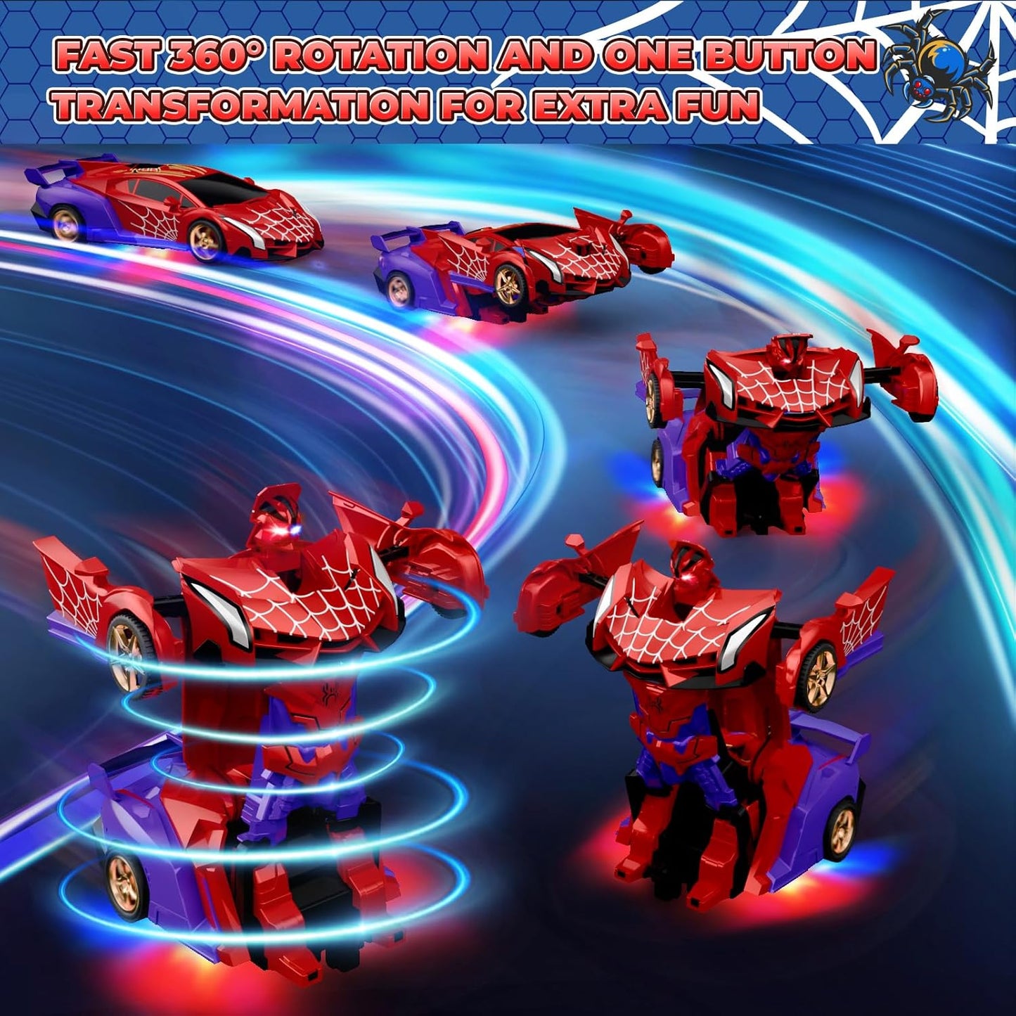 Spider Transform RC Cars Toys with Eye & Underbody Lights