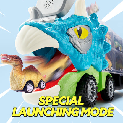 Dinosaur Truck with 12 Pull Back Cars Toys Set