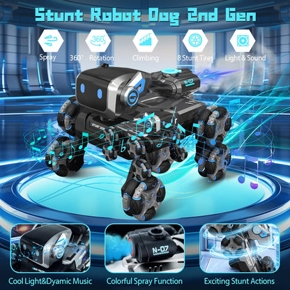Robot Dog Toy for Kids,2.4Ghz Remote Control Dog Stunt Robot Dog 2nd Gen Remote Control Cars Stunt Rc Cars with Light & Sound Toys Christmas Birthday Gifts for 6 7 8 9 10 11 12 Year Old Boys (white)
