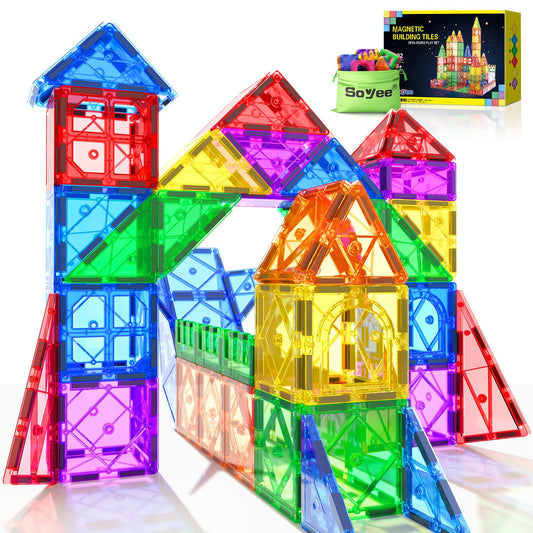 102PCS Magnetic Tiles Building Blocks Stem Toys for 3+ Year Old Boys and Girls Montessori Toys Toddler Kids Gifts Parents Approved Sensory Toys