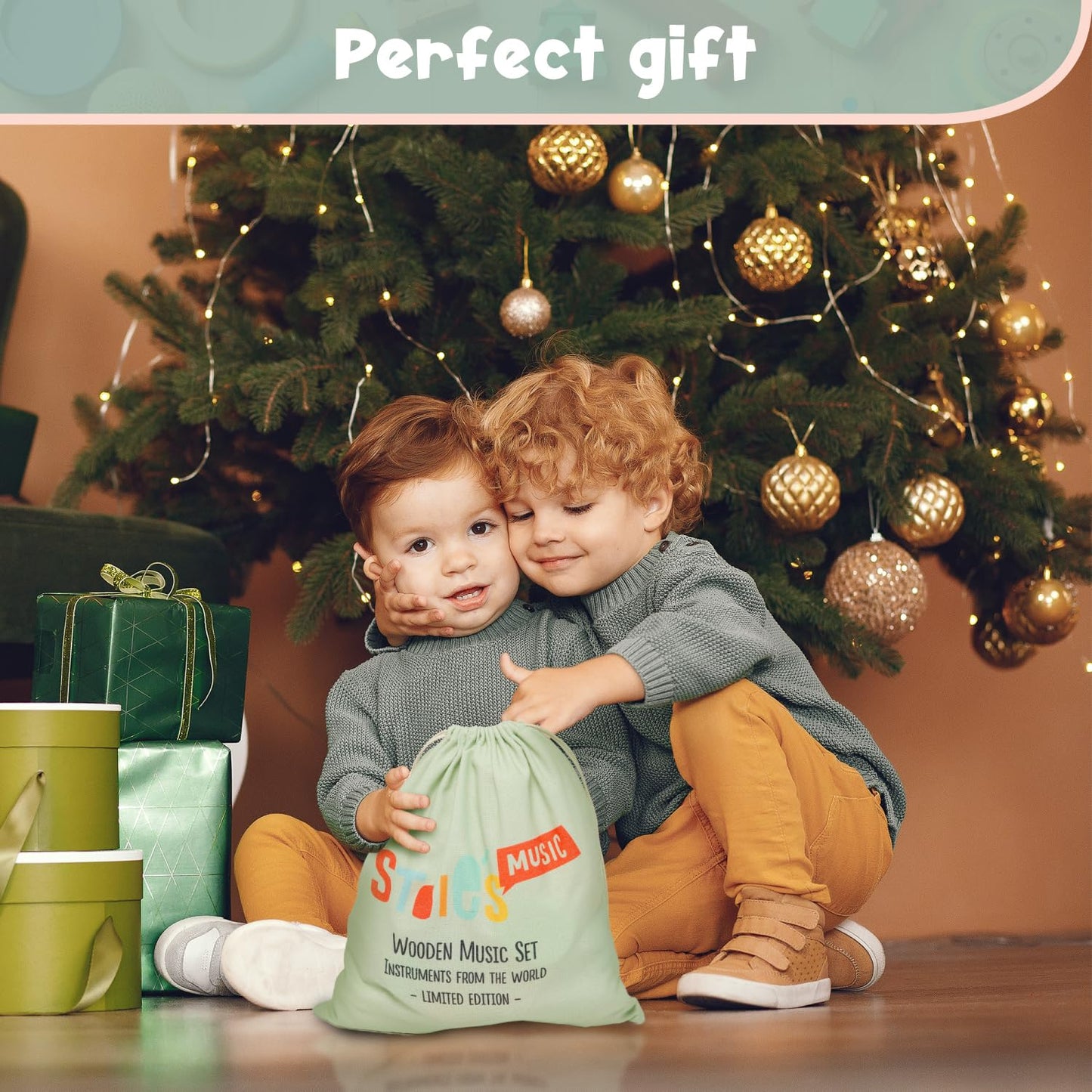 Stoie's Wooden Kids Musical Instruments for 3-9 Years Old, with Drum, Hand Bells, Flute, Maracas, Castanet, Tamburine, for Babies and Toddlers, Durable, Safe, Montessori Educational Toy, Storage Bag