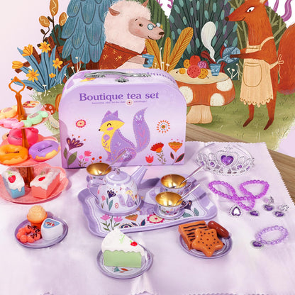 Tea Party Set for Little Girls, 49PCS Princess Tea Time Toys Including Tea Set Dessert Carrying Case, Kids Kitchen Pretend Playset, Tea Set for Girls Birthday Toddler Age 3-8, Pink