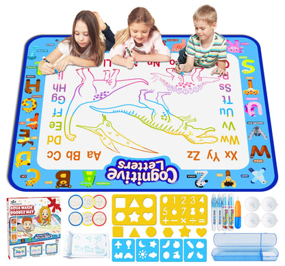 Jasonwell Aqua Water Doodle Mat 31x31 Inches Large Magic Drawing Doodling Mat Coloring Mat Educational Toys Christmas Birthday Gifts for Kids Toddler Boys Girls Age 2 3 4 5 6 7 8 Year Old (Alphabet)