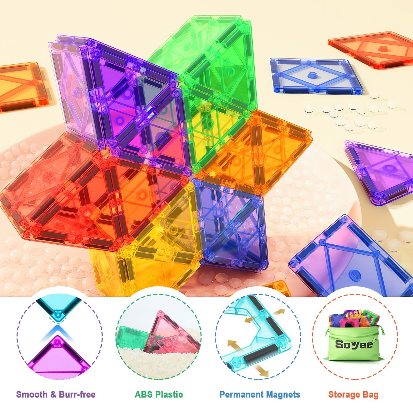 102PCS Magnetic Tiles Building Blocks Stem Toys for 3+ Year Old Boys and Girls Montessori Toys Toddler Kids Gifts Parents Approved Sensory Toys