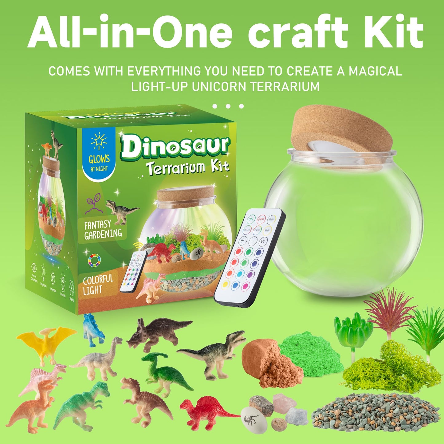 Unicorn Light-Up Terrarium Kit for Kids - LED Night Light Birthday Gift for Girls Ages 4 5 6 7 8-12 Year Old - Unicorn Toys for Girls - DIY Arts and Crafts Kit for Kids