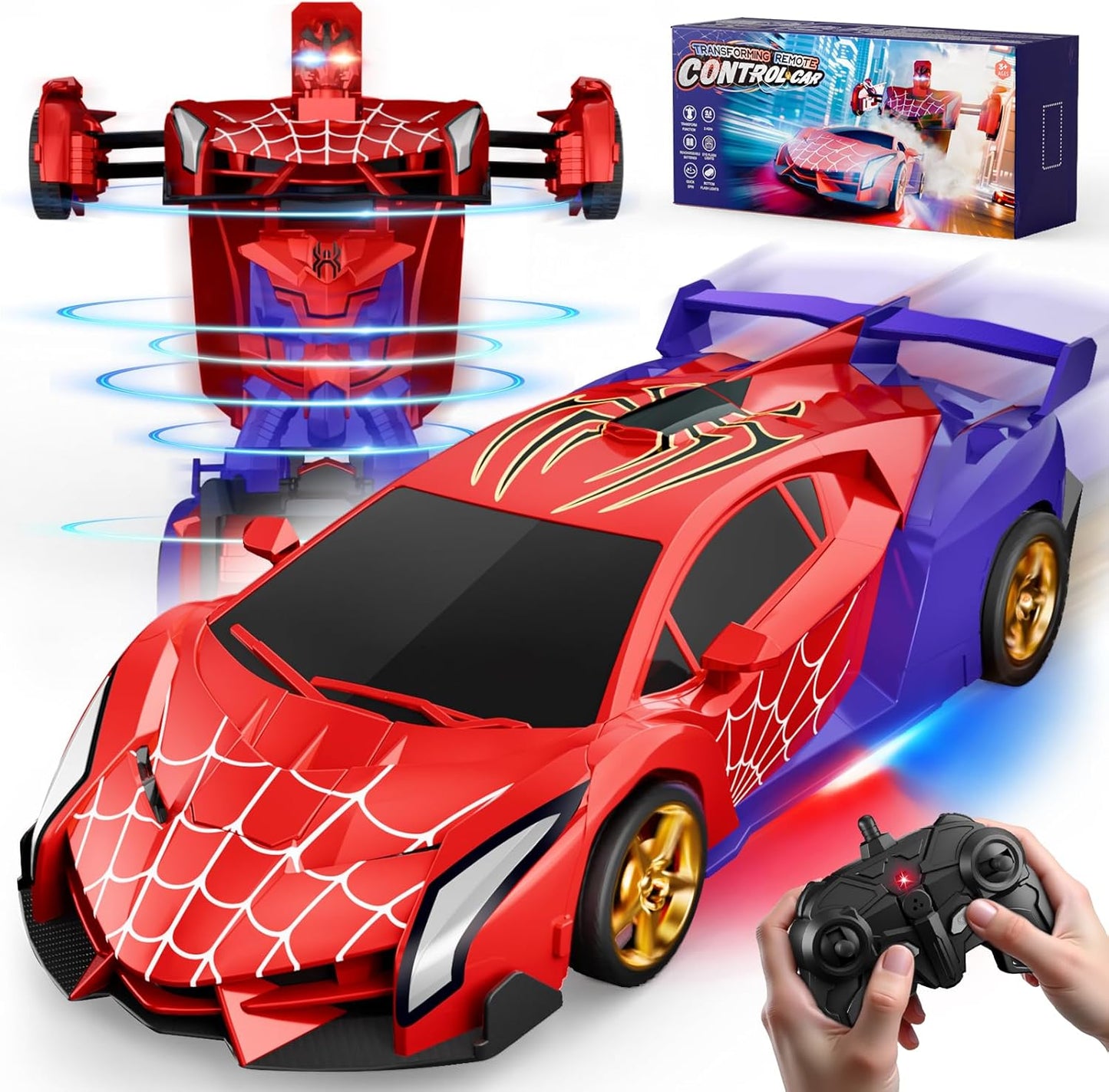 Spider Transform RC Cars Toys with Eye & Underbody Lights