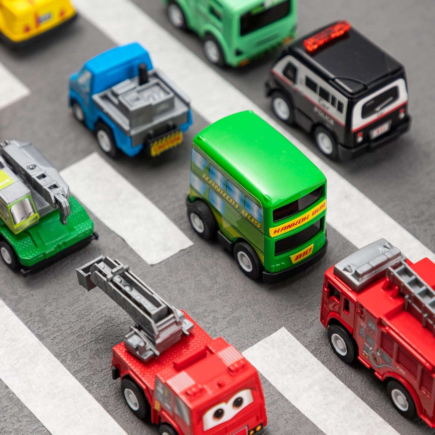 JOYIN 18 Pcs Pull Back City Cars and Trucks Toy Vehicles Set, Friction Powered Cars Toys for Toddlers, Boys, Girls’ Educational Play, Kids Stocking Stuffers