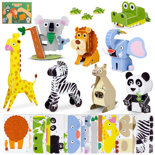 3D Puzzles for Kids Toys Jungle Animals Pack 8 - BONNYCO | 3D Puzzle Jigsaw 6-8 8-13, Educational Girl and Boy Toys, Gifts for Kids Activity, Birthday Gifts for Boys | Rompecabezas 3-D Foam, Christmas