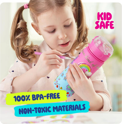 Dan&Darci Decorate Your Own Glow-in-The-Dark Water Bottle Kit for Girls - Gifts for Girl Ages 4-6 5-7 6-8 - 4 5 6 7 8 Year Old Birthday Gift Ideas - Arts and Crafts for Kids Age 6-8 - Unicorn Toys