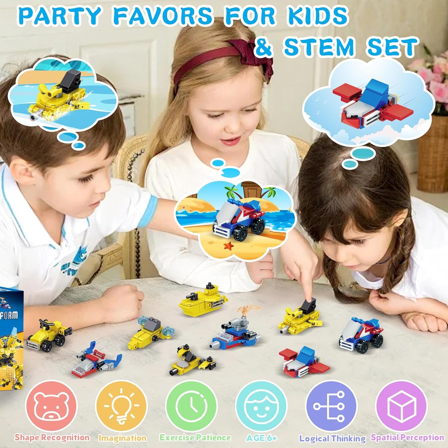 24 Packs Party Favors for Kids - Transform Robot Building Blocks, 12-in-1 Creative Action Mech Toy Building Set for Classroom Prizes Stocking Stuffers, Birthday Valentines Easter Gifts for Boys Girls