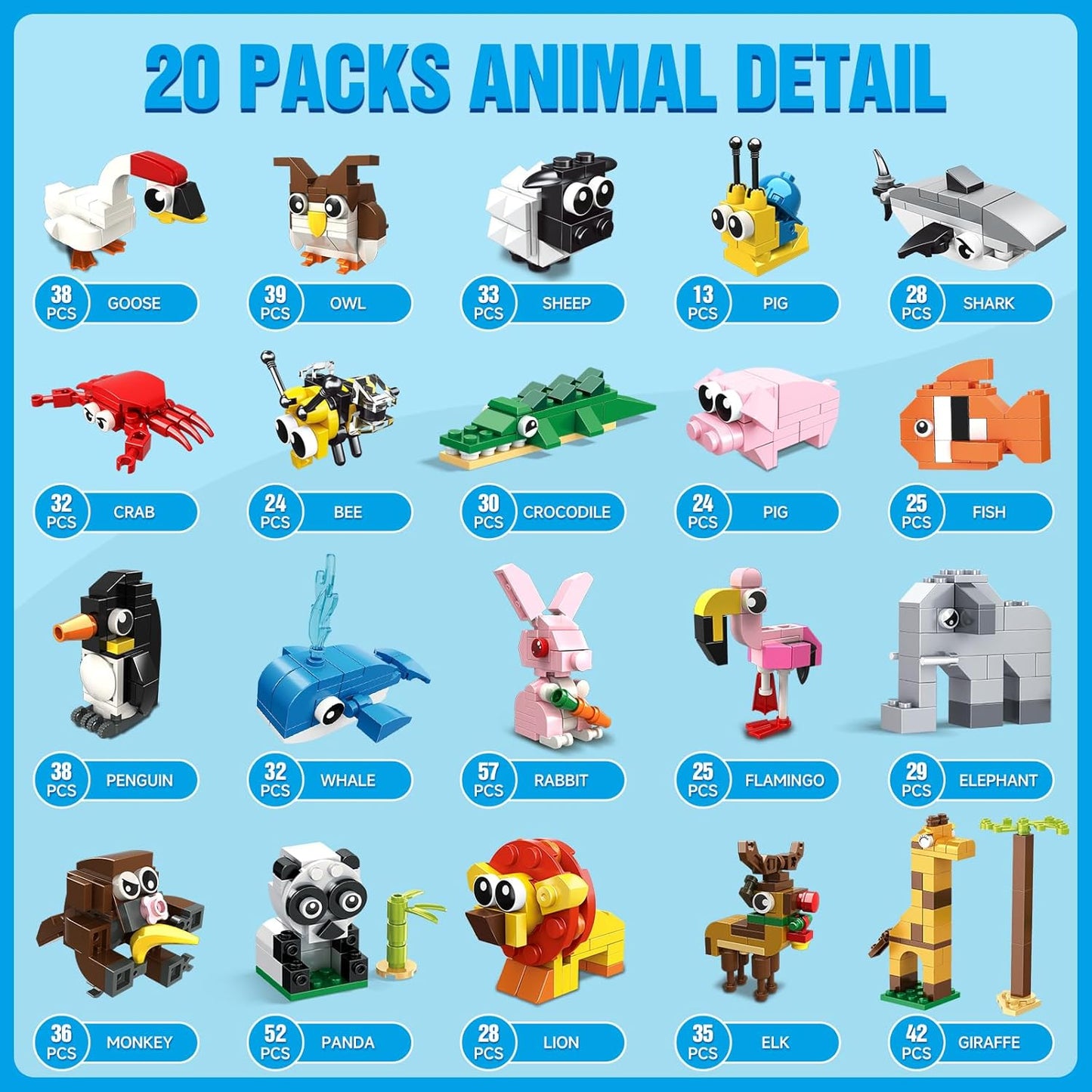 20 Pack Animals Building Blocks Toy for Easter