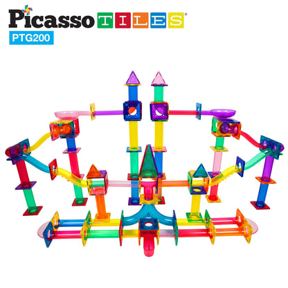 PicassoTiles 108pc 3-in-1 Marble Run Car Race Track Combo Magnetic Tiles PicassoToys Magnet Building Block Educational Construction Toy Playset STEM STEAM Learning Kit Child Brain Development PTG108