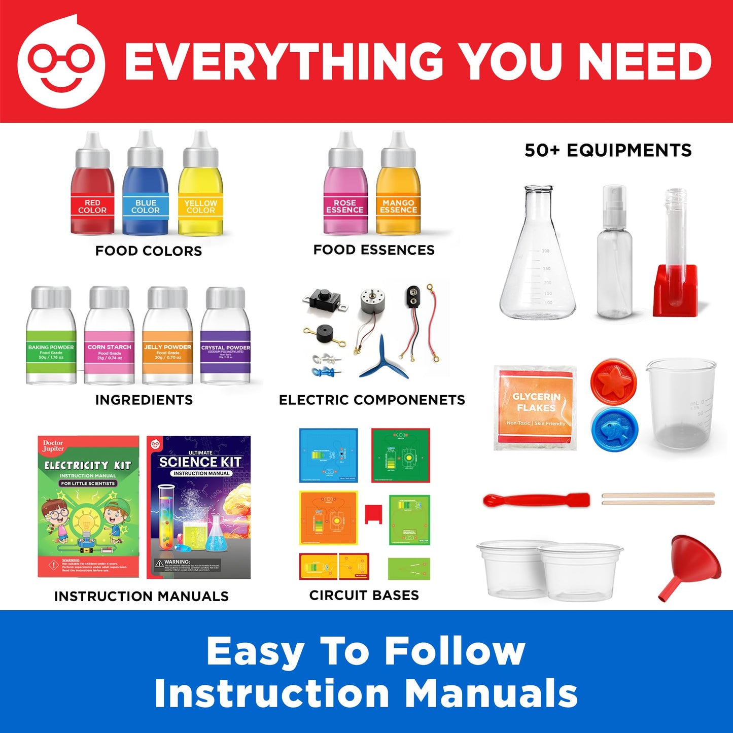 Doctor Jupiter My First Science Kit for Kids Ages 4-5-6-7-8| Birthday Gift Ideas for 4-8-12 Year Old Boys & Girls| Toy Stem Kit with 100+ Experiments| Learning & Educational, Summer Activities