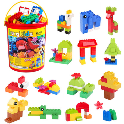 burgkidz Educational Toy Classic Big Size Bricks Building Blocks, Large Compatible Animal Building Bricks with Reusable Storage Bucket Gift for Boy Girl Ages 3+