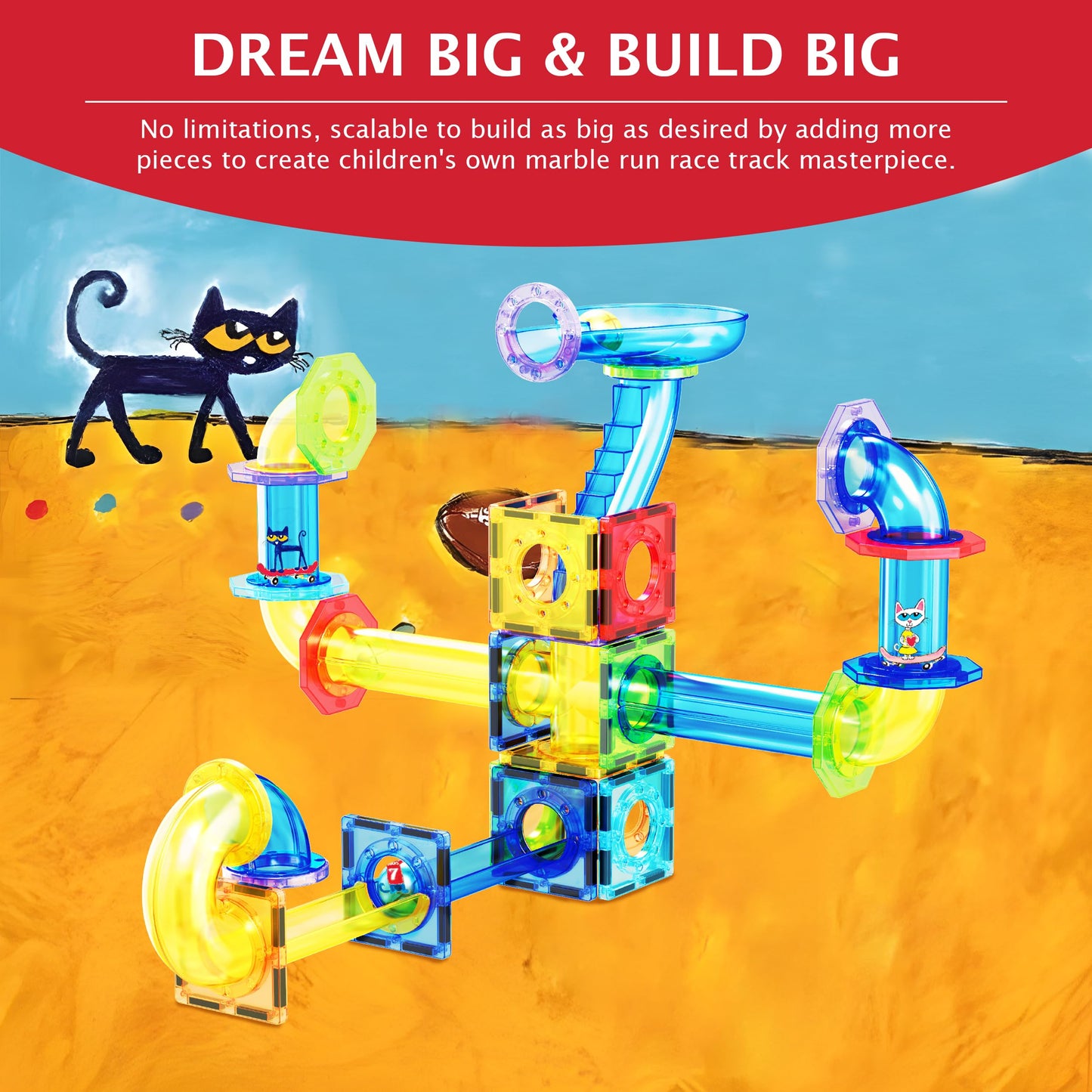 PicassoTiles 108pc 3-in-1 Marble Run Car Race Track Combo Magnetic Tiles PicassoToys Magnet Building Block Educational Construction Toy Playset STEM STEAM Learning Kit Child Brain Development PTG108