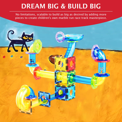 PicassoTiles 108pc 3-in-1 Marble Run Car Race Track Combo Magnetic Tiles PicassoToys Magnet Building Block Educational Construction Toy Playset STEM STEAM Learning Kit Child Brain Development PTG108