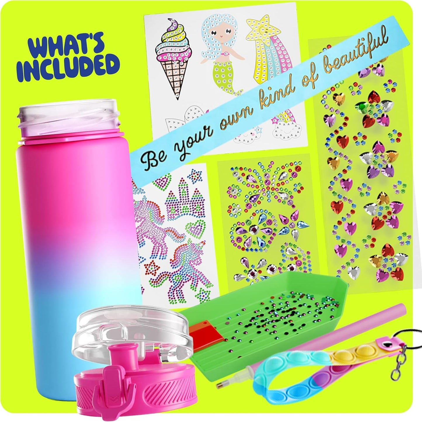 Dan&Darci Decorate Your Own Glow-in-The-Dark Water Bottle Kit for Girls - Gifts for Girl Ages 4-6 5-7 6-8 - 4 5 6 7 8 Year Old Birthday Gift Ideas - Arts and Crafts for Kids Age 6-8 - Unicorn Toys