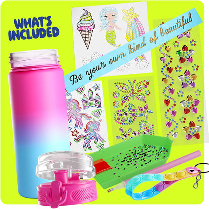 Dan&Darci Decorate Your Own Glow-in-The-Dark Water Bottle Kit for Girls - Gifts for Girl Ages 4-6 5-7 6-8 - 4 5 6 7 8 Year Old Birthday Gift Ideas - Arts and Crafts for Kids Age 6-8 - Unicorn Toys