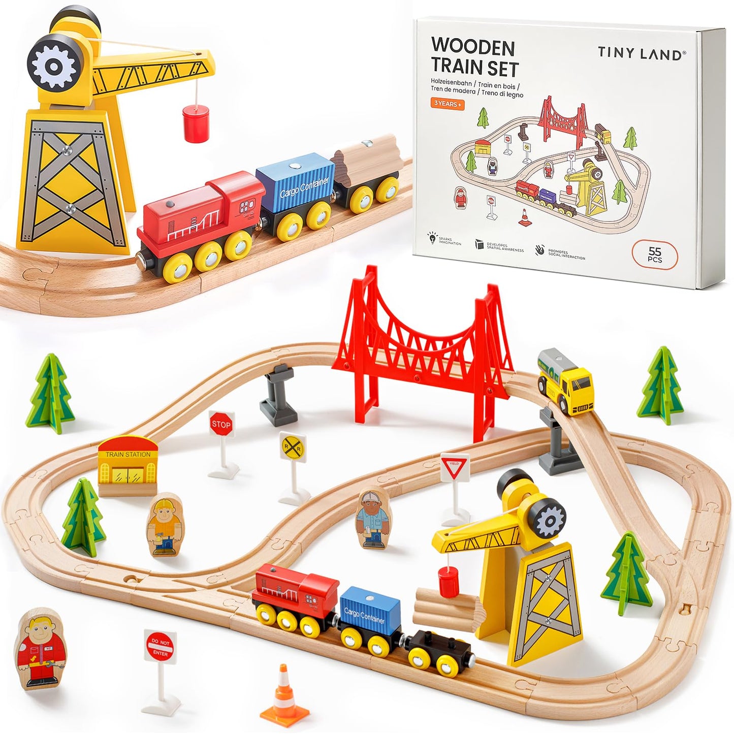 Tiny Land 110PCS Wooden Train Set