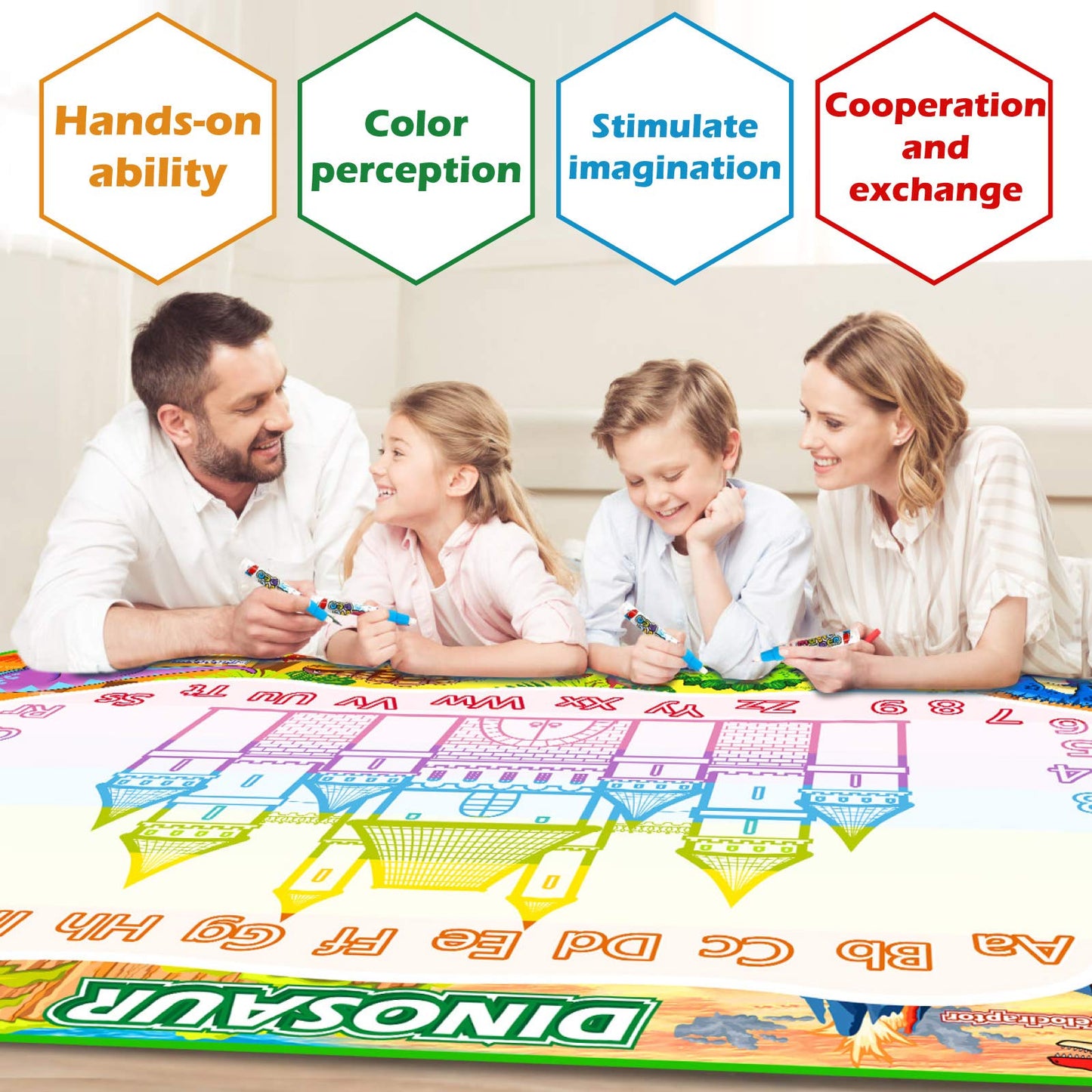 Jasonwell Aqua Water Doodle Mat 31x31 Inches Large Magic Drawing Doodling Mat Coloring Mat Educational Toys Christmas Birthday Gifts for Kids Toddler Boys Girls Age 2 3 4 5 6 7 8 Year Old (Alphabet)