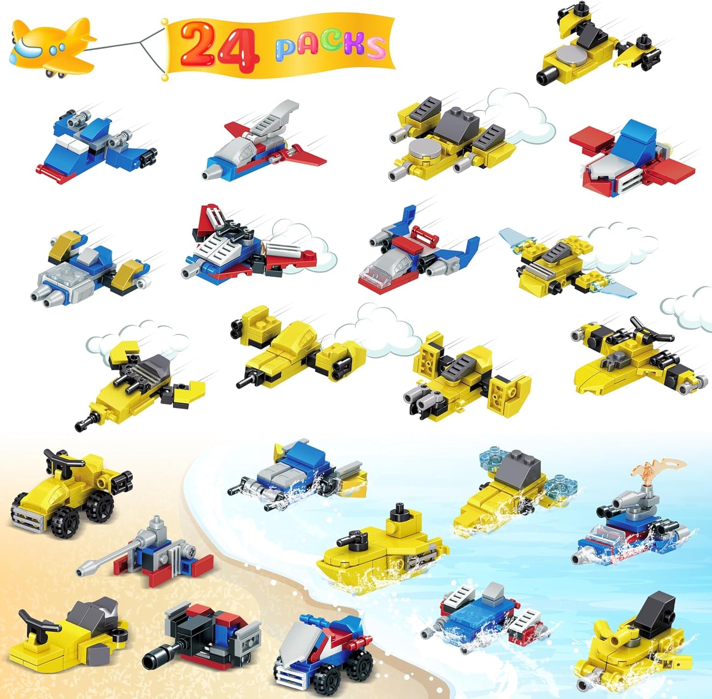 24 Packs Party Favors for Kids - Transform Robot Building Blocks, 12-in-1 Creative Action Mech Toy Building Set for Classroom Prizes Stocking Stuffers, Birthday Valentines Easter Gifts for Boys Girls