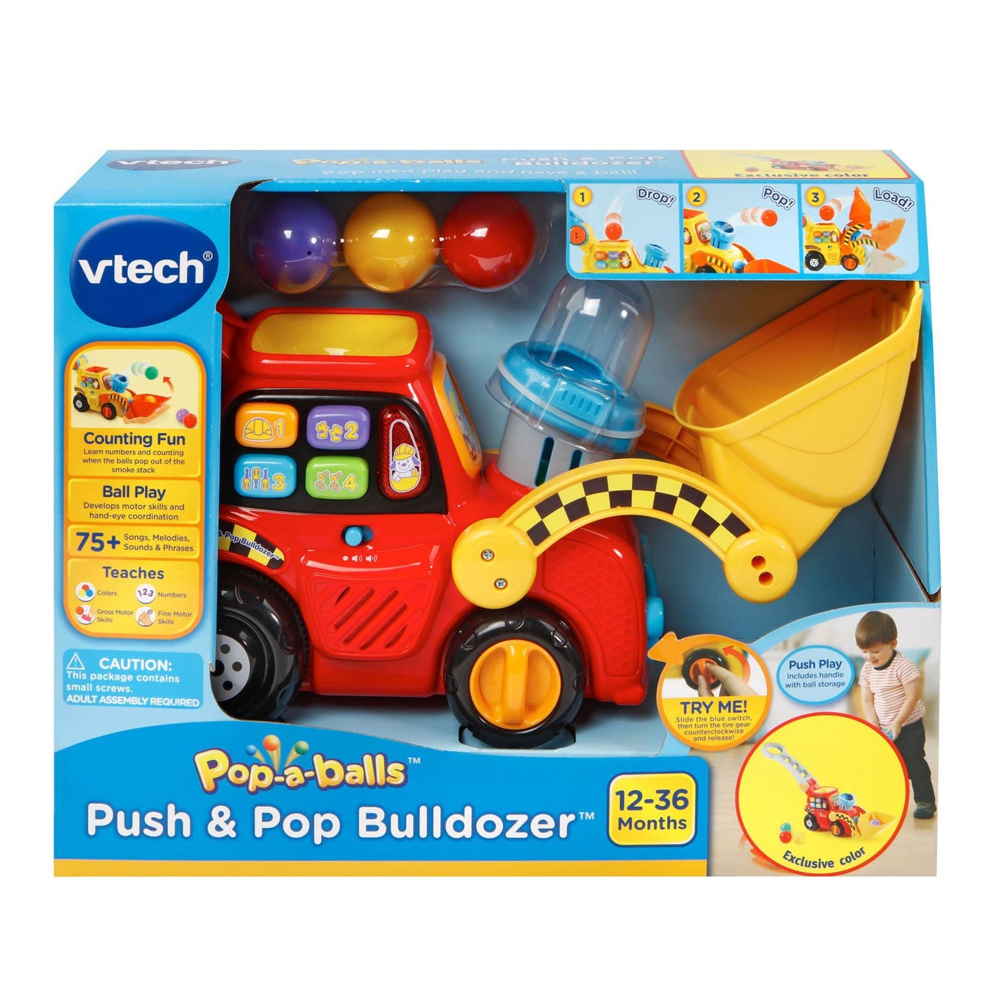 VTech Pop-a-Balls Push and Pop Bulldozer, Yellow