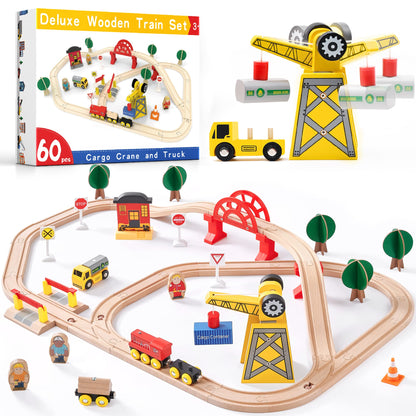 Tiny Land 110PCS Wooden Train Set