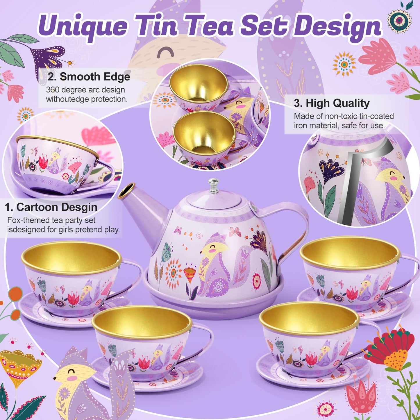 Tea Party Set for Little Girls, 49PCS Princess Tea Time Toys Including Tea Set Dessert Carrying Case, Kids Kitchen Pretend Playset, Tea Set for Girls Birthday Toddler Age 3-8, Pink