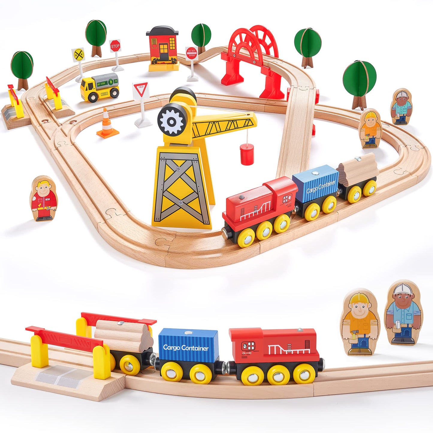 Tiny Land 110PCS Wooden Train Set