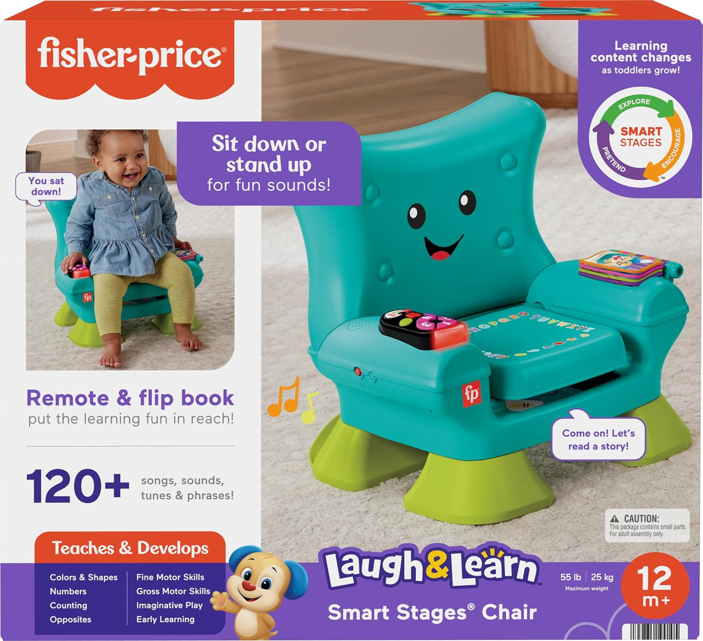 Fisher-Price Toddler Learning Toy Laugh & Learn Smart Stages Chair with Music Lights & Activities for Infants Ages 1+ Years, Teal