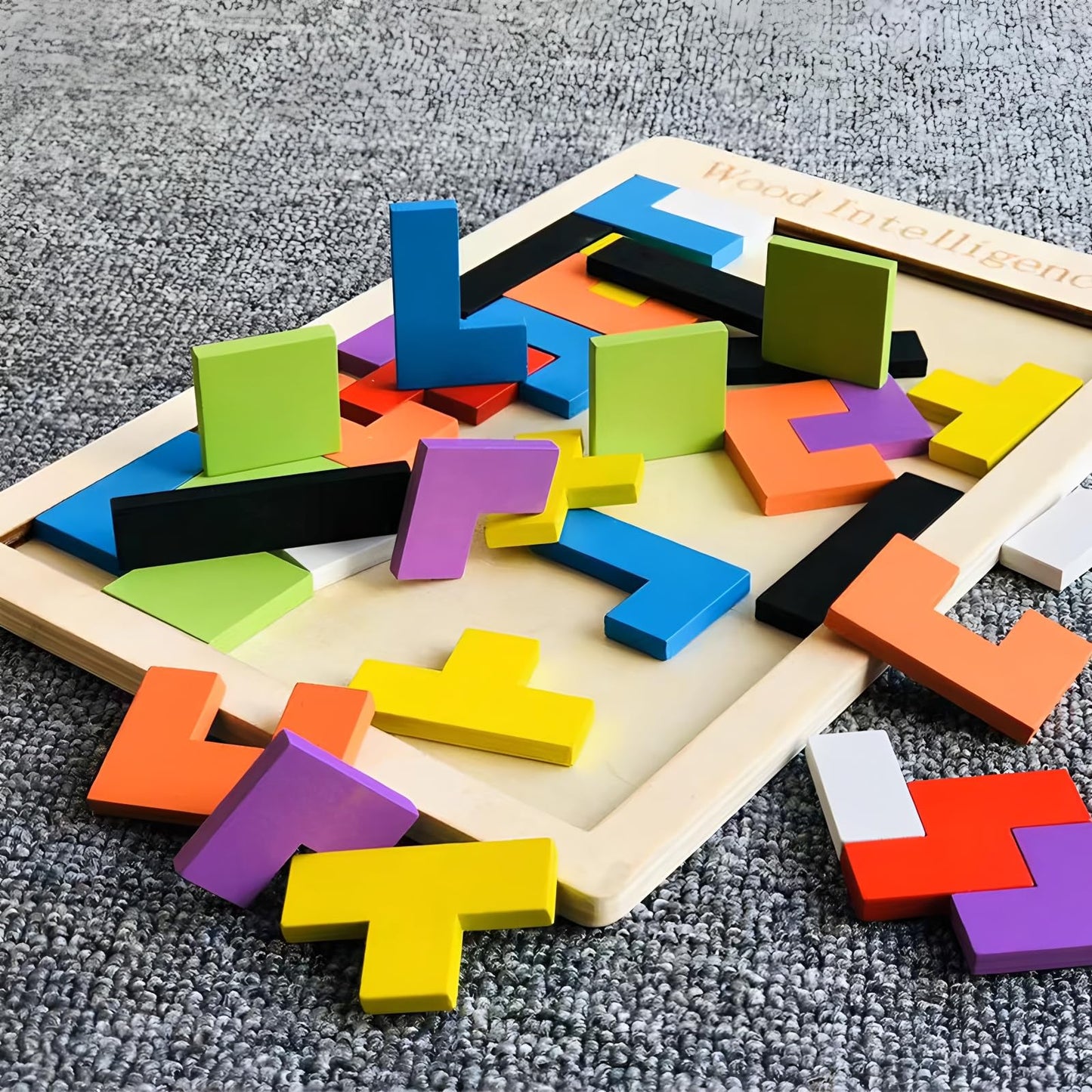4 Pack Wooden Blocks Puzzles, Russian Blocks, Hexagon Puzzles, Tangrams Puzzles, Board Tic Tac Toe Game, Brain Teasers Toy Logic Game, Montessori STEM Educational Toys Present for Kids and Adults