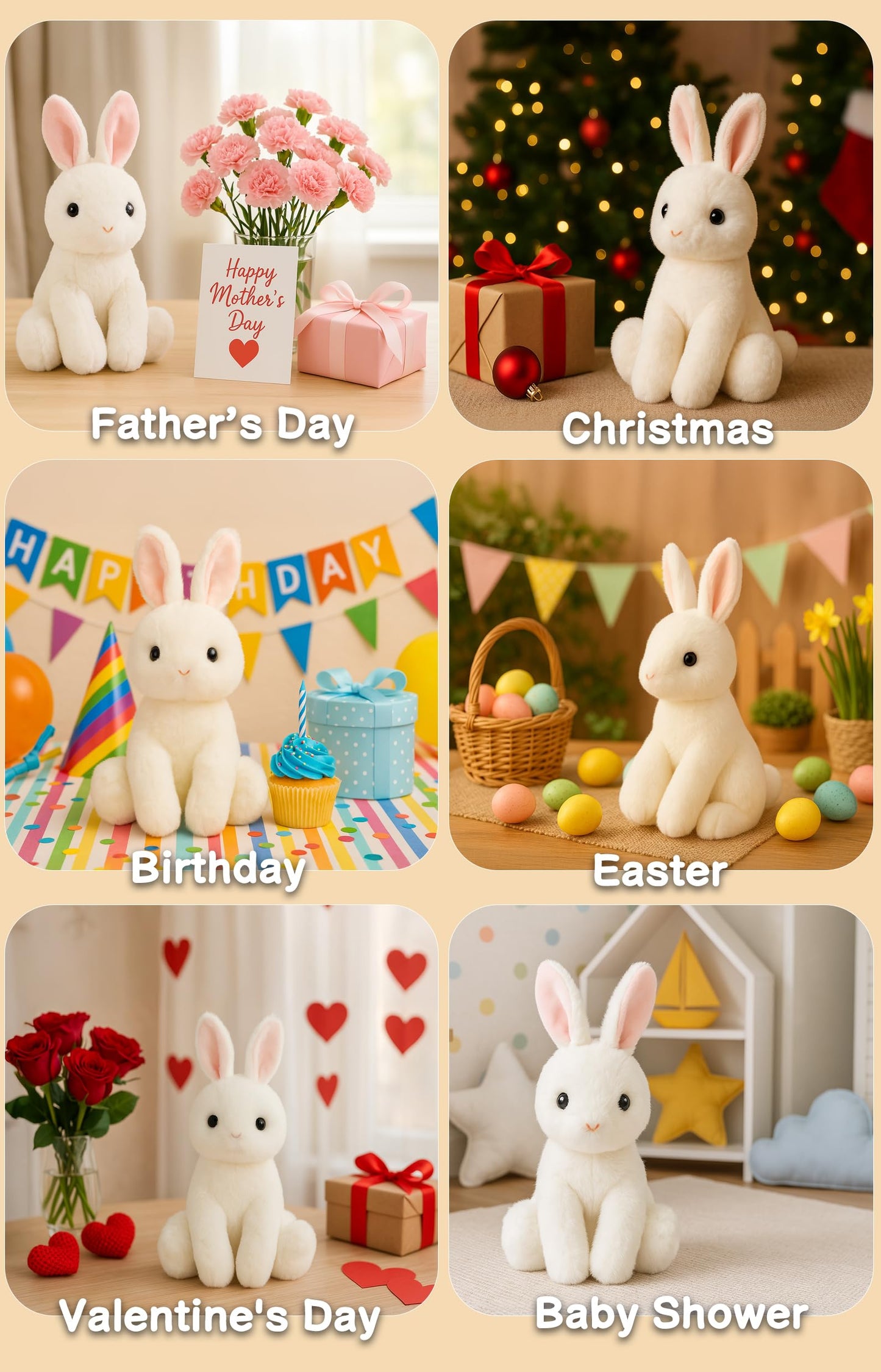 Beige Cream Bunny Rabbit Stuffed Animals Plush Toys for Kids Girls Boys Baby Birthday Bedtime Gift,17.7 inches