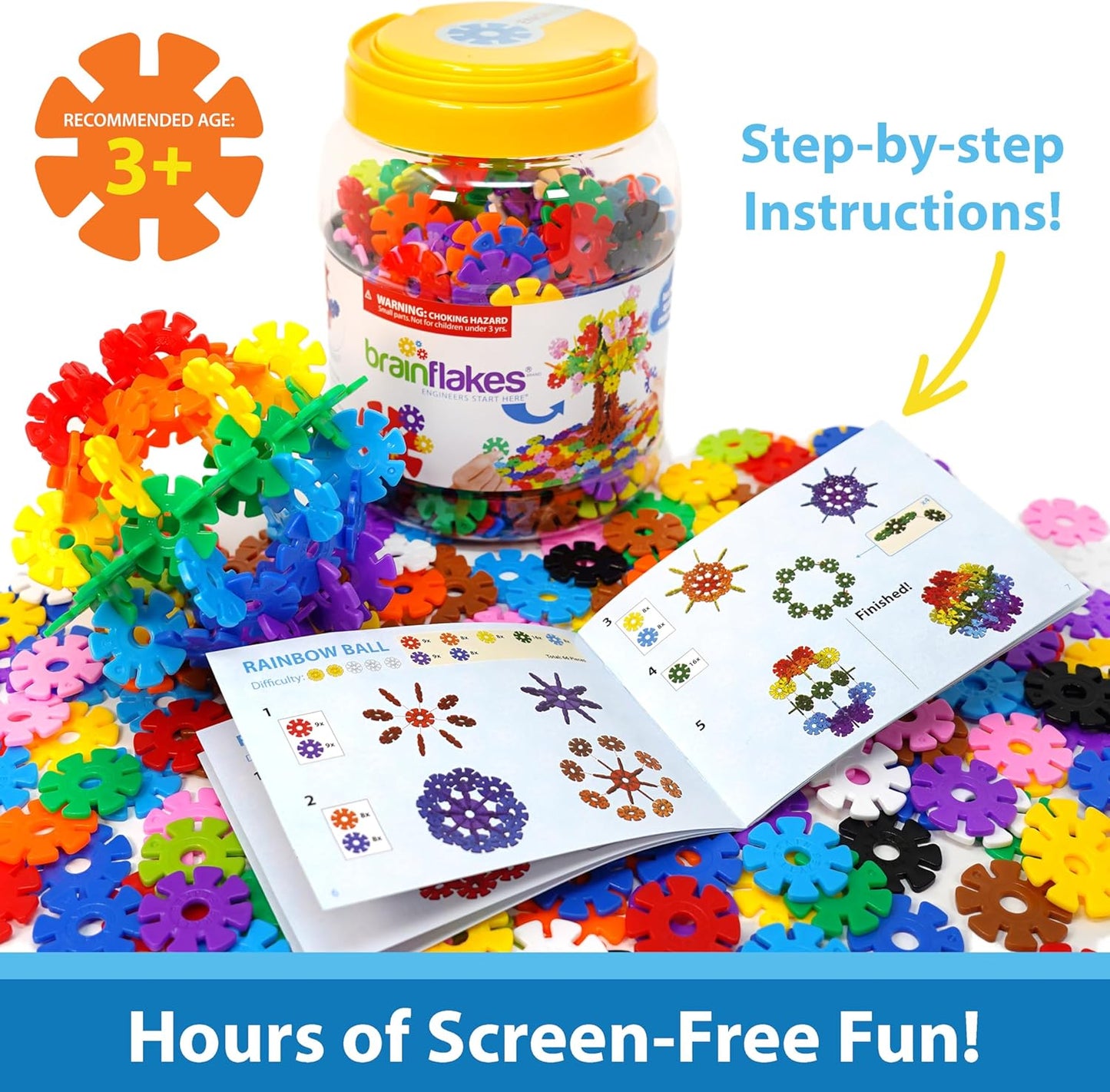 Brain Flakes 500 Piece Set, Ages 3+, Interlocking Plastic Disc Toy for Creative Building, Educational STEM Learning, Construction Block Play for Kids, Teens, Adults, Boys, and Girls
