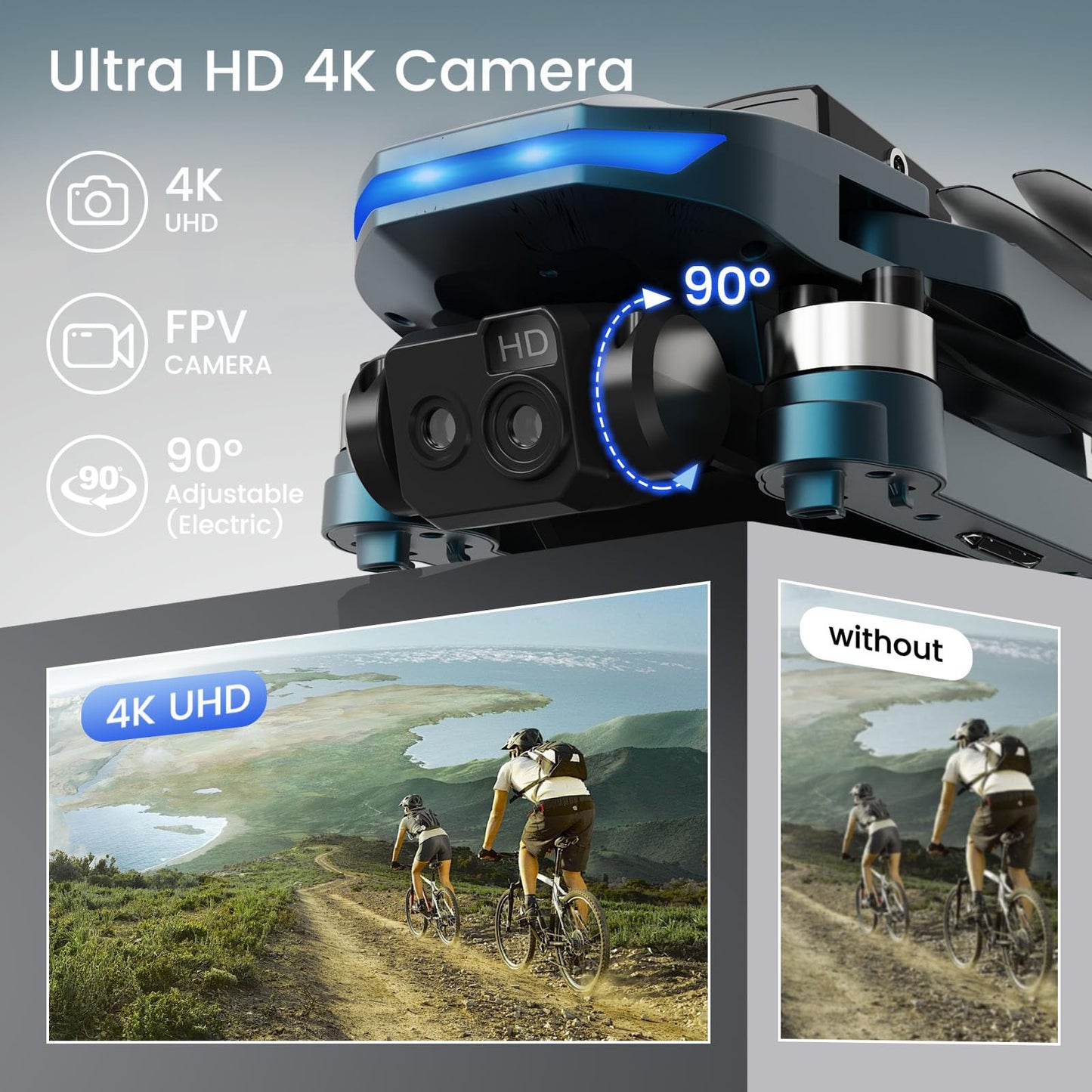 Brushless Motor Drone,90° Adjustable 4K