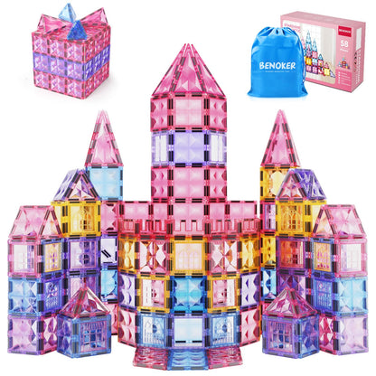 102PCS Ice Castle Magnetic Tiles, 3D Building Blocks STEM Educational Kids Toys for Pretend Play, 3 4 5 6 7 8 Year Old Birthday Gifts for Boys and Girls, Preschool Learning Toys for Birthday