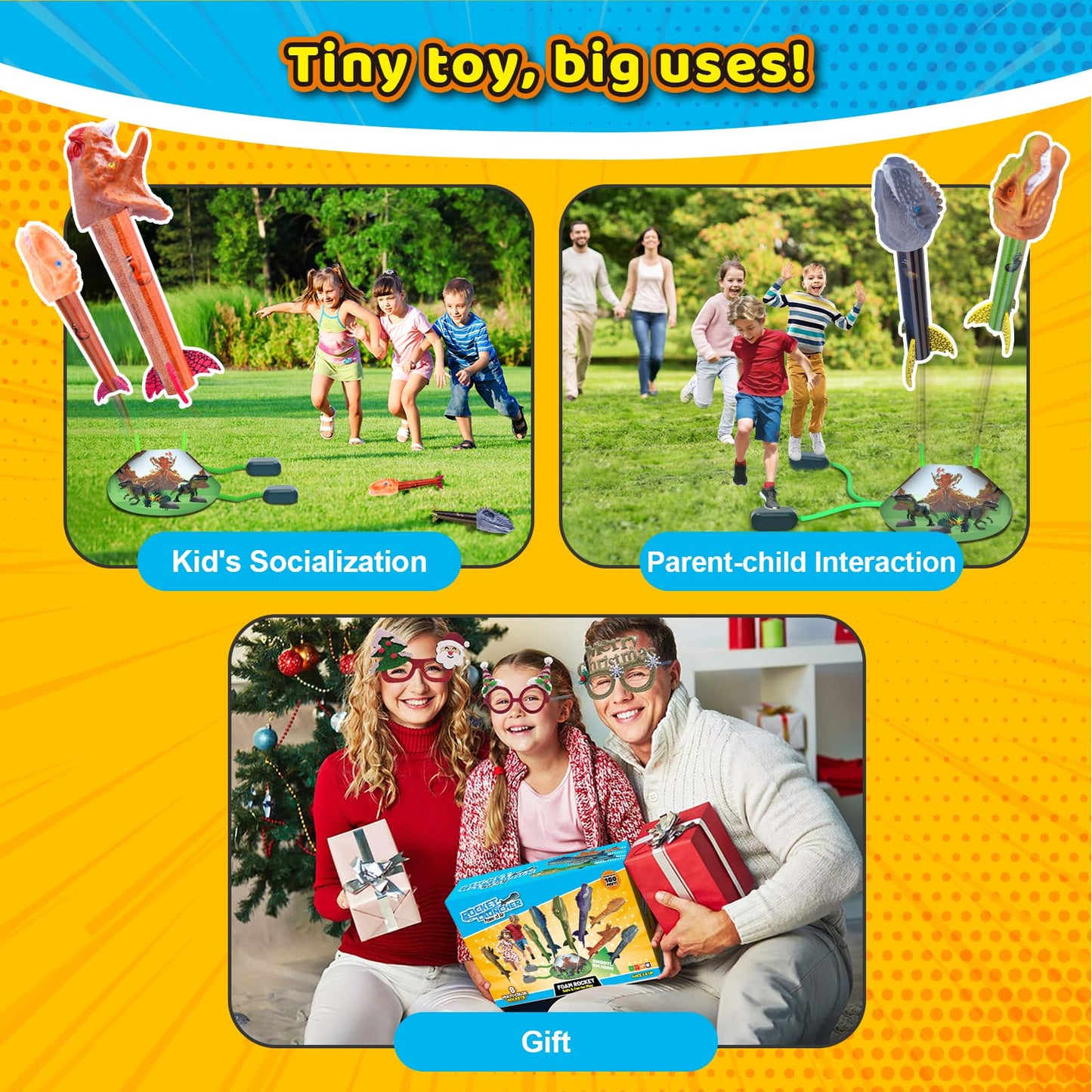 Toys Rocket Launcher for Kids - Launch up to 100 Ft, 8 Multi-Color Foam Rockets & Adjustable Launch Stand, Kids Outdoor Toys, Birthday Toys for Kids Boys Girls Age 3+ Years Old