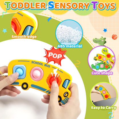 3PC Fidget Popper Sensory Baby Toys for Airplane Travel Essential Activities, Pop it Fidget Toys for Toddler Animal Montessori Toy Autism Autistic Gifts for 12+ Month Babies Toddlers 1 2 3 Year Old