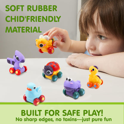 JOYIN Cartoon Cars, Soft Rubber Toy Car Set, Mini Vehicles, Bath Toy Car for Toddlers, Gift for Boys and Girls Easter Basket Stuffers, Summer Beach and Pool Activity, Party Favors for Kids