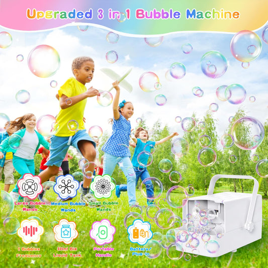 New 3 In 1 Bubble Machine, Automatic Bubble Blower 3