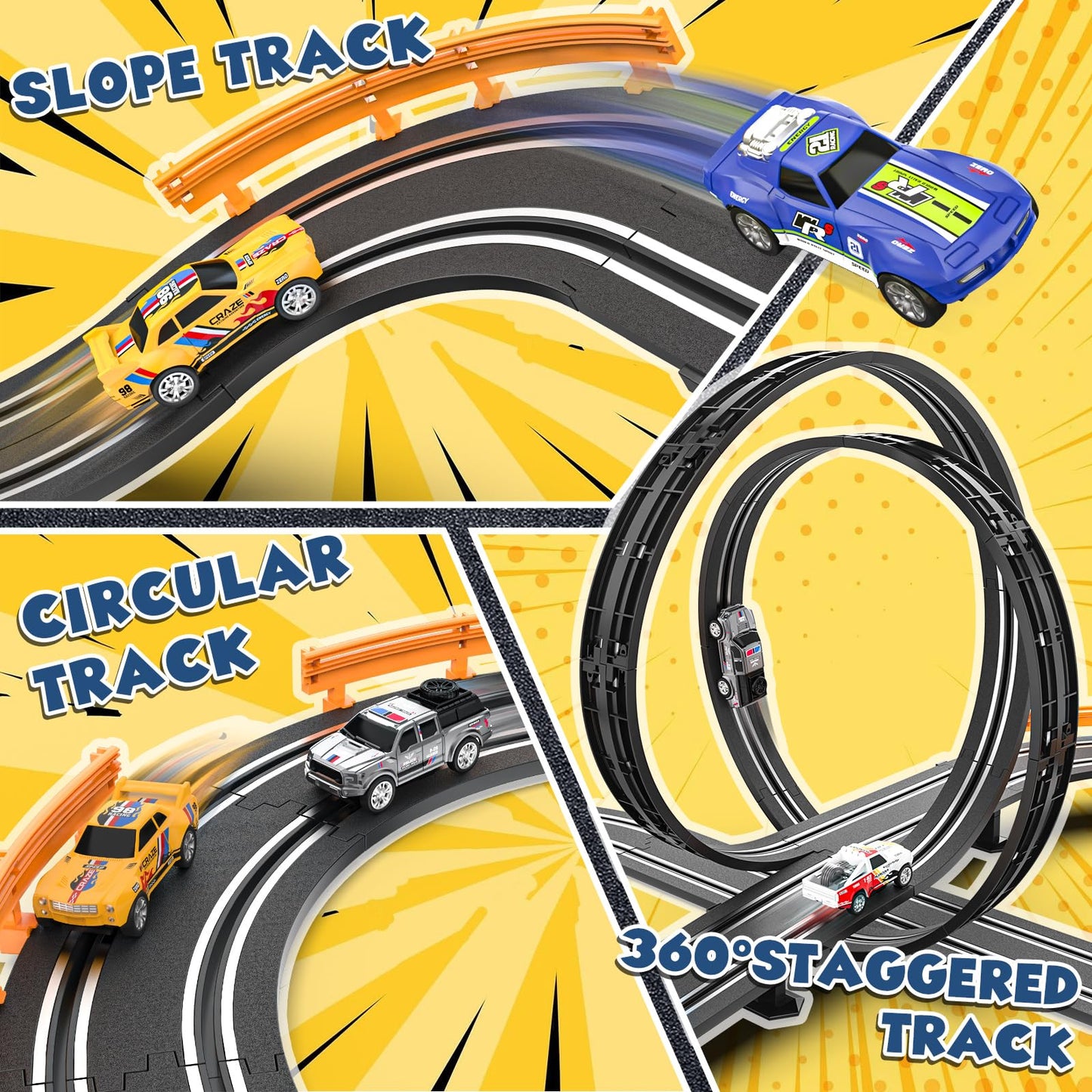 Slot Car Race Track Sets with 4 Slot Cars