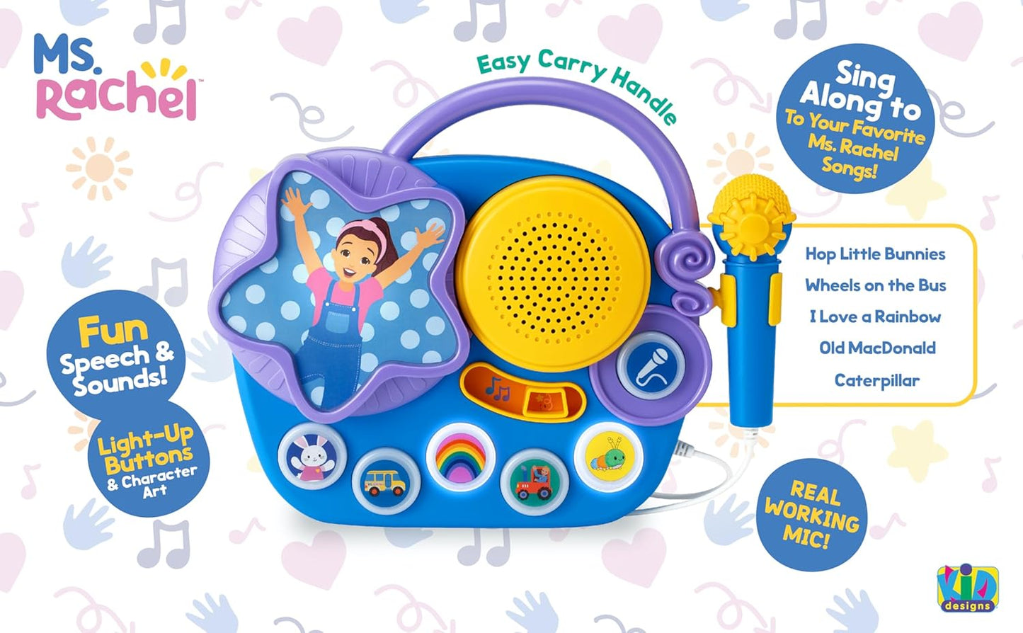 eKids Ms Rachel Karaoke Microphone with Boombox for Fans of Toddler Toys, Kids Karaoke Machine with Built in Music