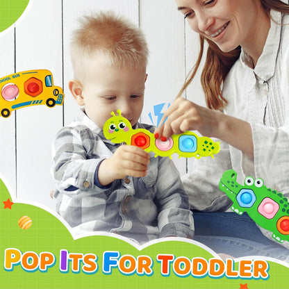 3PC Fidget Popper Sensory Baby Toys for Airplane Travel Essential Activities, Pop it Fidget Toys for Toddler Animal Montessori Toy Autism Autistic Gifts for 12+ Month Babies Toddlers 1 2 3 Year Old